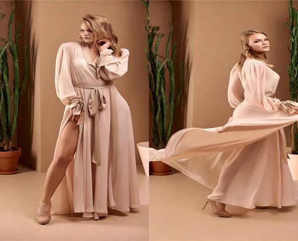 2020 Hochzeit Roben V-ausschnitt Mit Langen Ärmeln Chiffon Sweep Zug Nacht Kleid Für Frauen Nach Maß Einfache Günstige Pyjamas Nachtwäsche