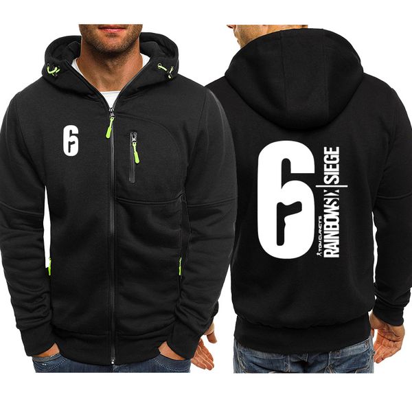 

rainbow six siege sweatshirt hoodies men hoody spring autumn fleece wram zipper jacket hoodie hip hop harajuku male clothing, Black