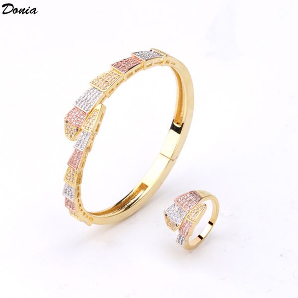 

donia jewelry european and american fashion creative snake micro inlaid zirconia bracelet ring set women's bracelet ring gift, Black