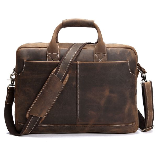 

retro genuine leather crazy horse 15.6 inch cowhide handbag crossbody shoulder lapbriefcase portfolio bag for man ls-0179