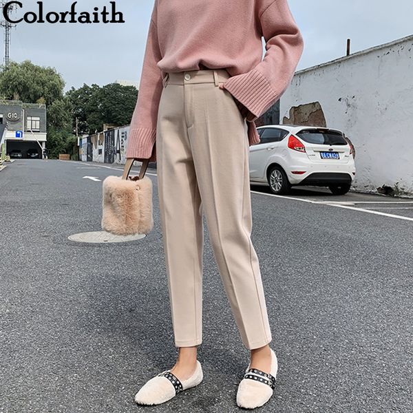 

colorfaith new 2019 autumn winter women pant high waist pocket korean style formal fashion ankle-length pants ladies p1536, Black;white