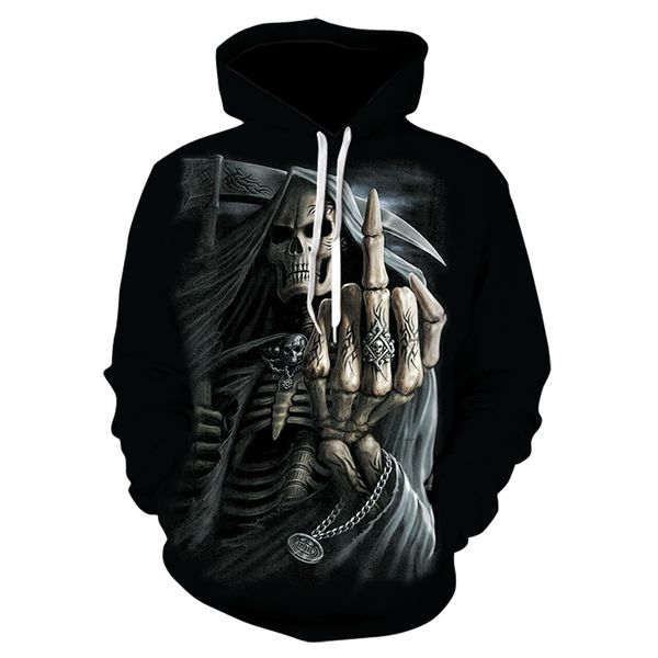 

2019 new skull 3d printing funny hip hip gothic skull horror sweatshirt fall jacket men's fashion hoodie manufacturers custom, Black