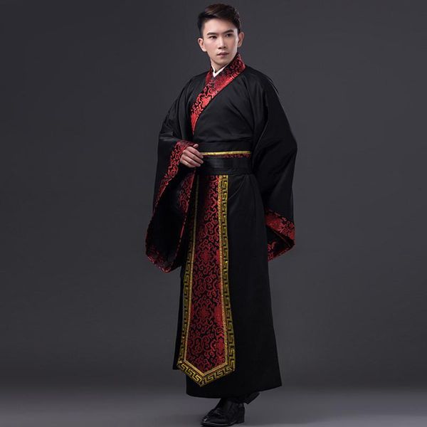 

nation male chinese traditional costume ancient robe clothing traditional national tang suit hanfu clothing men cosplay costume, Black;red