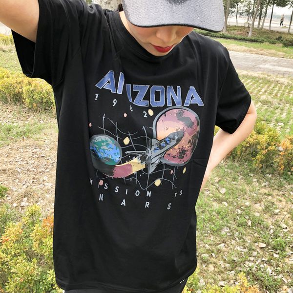 

t shirt womens black women clothes 2019 mission to mars spacecraft print tshirt women cotton t shirt summer top, White