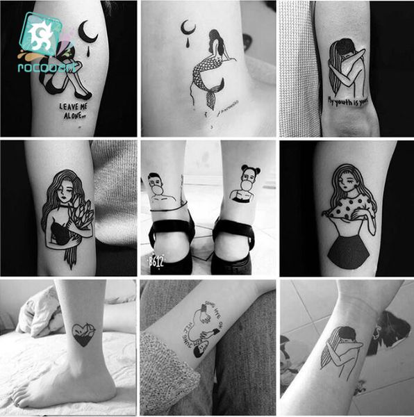 Acheter Cc Set Différent Noir Blanc Petit Tatouage Série Sombre Fille Conception Unique Autocollant De Tatouage Temporaire Body Art Faux Mains Tatoo