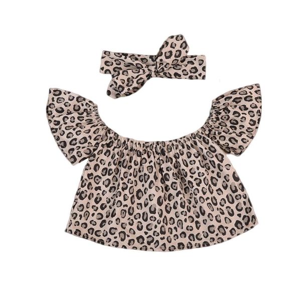 

2017 summer toddler kids girls clothes fashion leopard off shoulder t-shirt +headband 2pcs outfits children clothing 1-6y, Blue