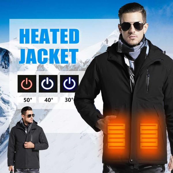 

waterproof electric heating heaed warm usb hooded travel men coats jackets washable winter hiking jackets, Blue;black
