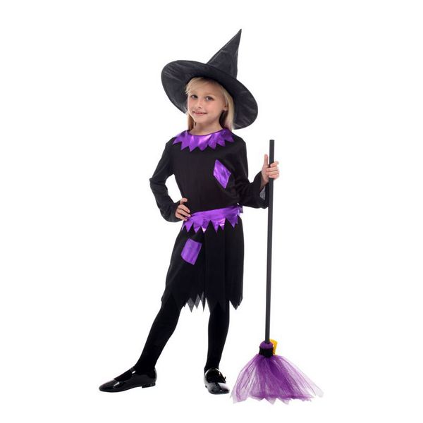 

kids child cute purple black patch little witch costume for girl halloween purim carnival party masquerade mardi gras dress, Black;red