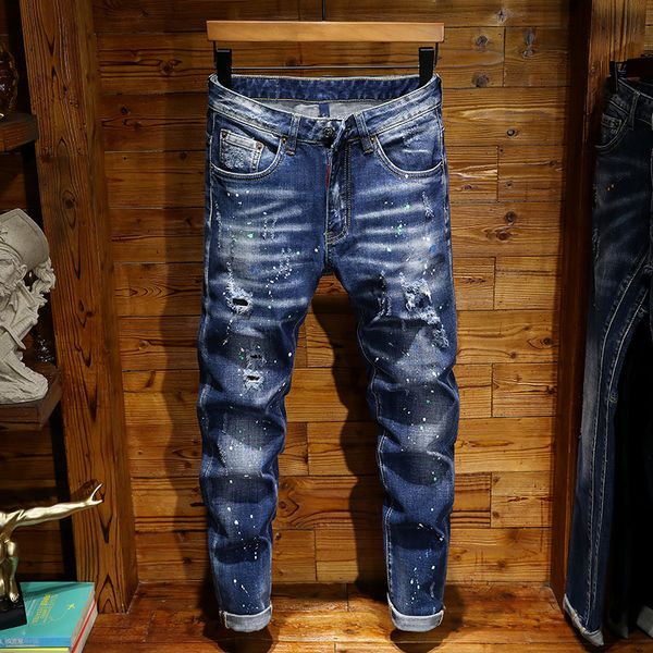 

men's wear college men's tight running track straight zipper ripped jeans black and white and red jeans trend stretch motorcycle r