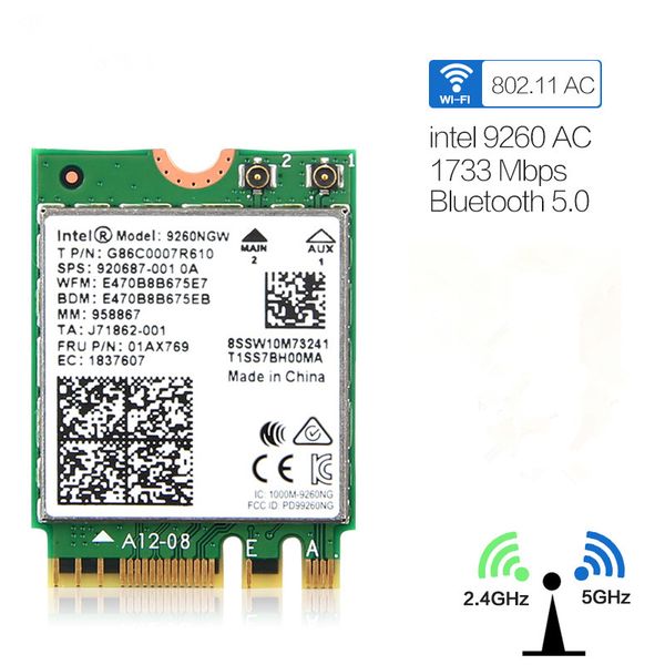 

двухдиапазонная беспроводная карта wifi 1.73 gbps для intel 9260 9260ngw 2.4 g/5ghz 802.11 ac wifi bluetooth 5.0 gigabit m. 2 ngff wlan card