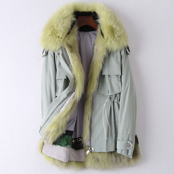 

autumn winter regular fur inner tank parka women fur collar hooded coat warm thick army jackets, Black