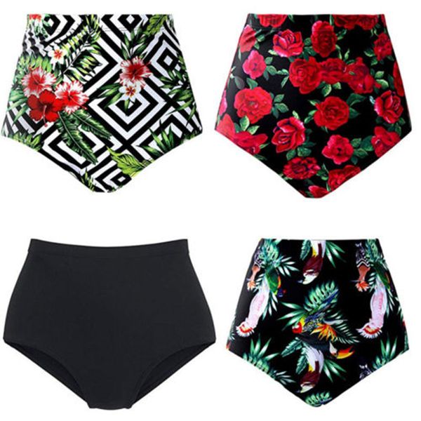 

women's high waist bikini bottoms floral printed swimsuit tankini bottoms 2019 new brazilian plus size beach holiday swim shorts