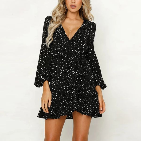 

woman clothes designer dresses v neck polka dot black dress autumn winter women long sleeve bodycon elegant party beach dresses, Black;gray