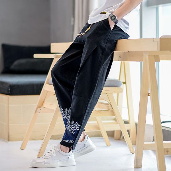 

2020 summer casual harem pants men jogger pants men loose trousers male chinese style straight harajuku men's casual, Black