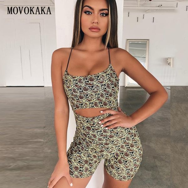 

fashion summer women's playsuit snake print jumpsuit women strap playsuit women halter long sleeve playsuits, Black;white