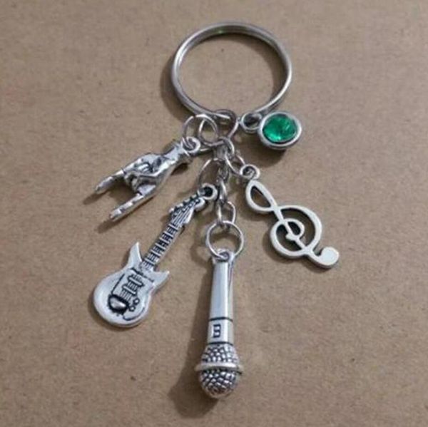 Rock Musik Festival Klavier Musik Symbol Gitarre Schlüsselanhänger für Schlüssel Auto Tasche Charm Schlüsselanhänger Handtasche Paar Vintage Silber Schlüsselanhänger 733