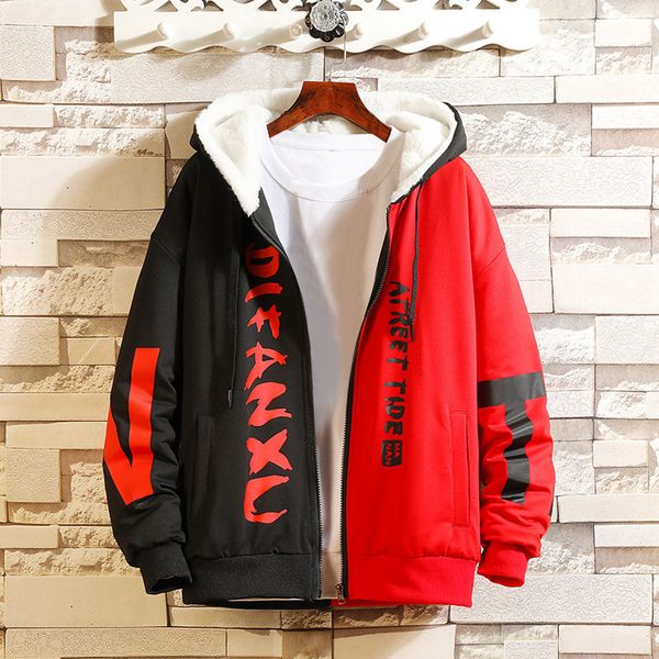 

fashion color matching casual hooded letter zipper coat autumn and winter new trend color matching casual hooded outdoor coat #t, Black