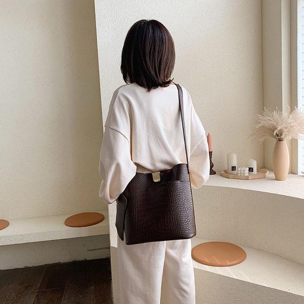 

женщины курьерская сумка ретро камень ведро сумки камень шаблон сумка емкость повседневная ведро сумка дамы pu кошелек сумки на ремне #t1g