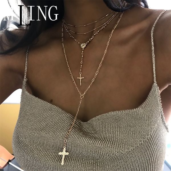 

mling vintage cross coin pendant necklace for women charm gold silver necklace fashion jewelry gifts