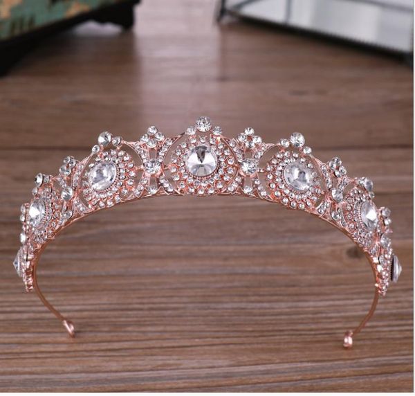

rose gold rhinestone crown tiara princess crown wedding dress accessories, Silver