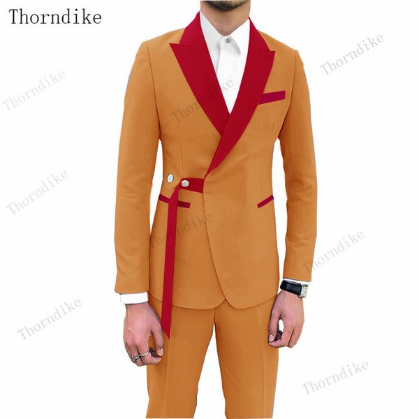 

thorndike new arrive orange vintage tuxedo jacket men wedding suit check suits men business suit slim fit 2-piece set costume, White;black