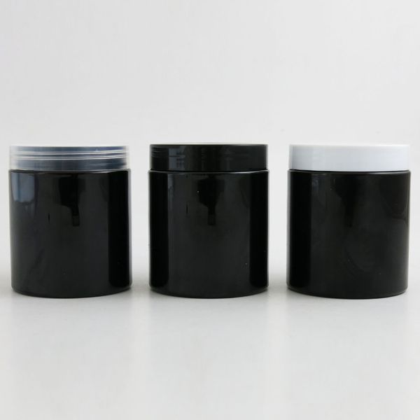 

24 x 250g empty black cosmetic cream containers cream jars 250cc 250ml for cosmetics packaging plastic bottles with plastic cap