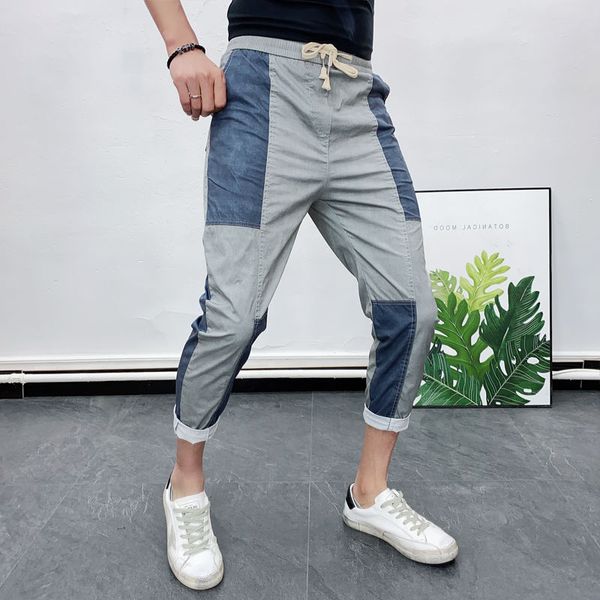 

men's pants patchwork casual stitching trend social summer joggers hosen herren pantalon homme streetwear hip hop, Black