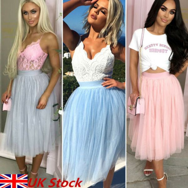

fashion women tulle skirt high waist below knee chiffon ladies boho ruffle midi skirt summer lady girl, Black