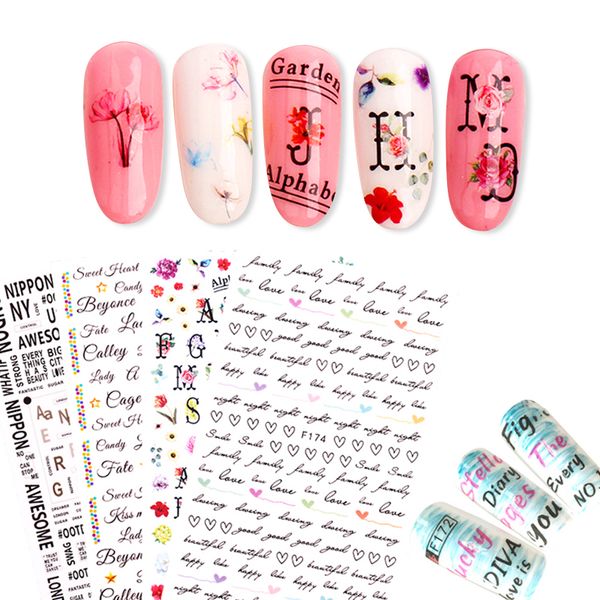 

3d nail sticker mixed patterns self-adhesive transfer decals 3d nail art decoration design sticker paper, Black