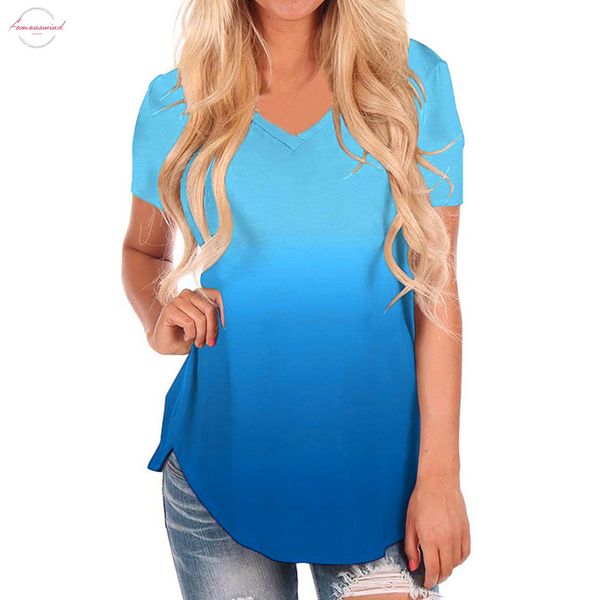 

plus size t shirt women fashions summer 2020 v neck gradient colour streetwear casual tshirt loose tee shirt femme, White