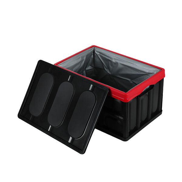 

30l collapsible plastic storage box durable stackable folding utility crates with lid black color outdoor snack storage box socks organizer