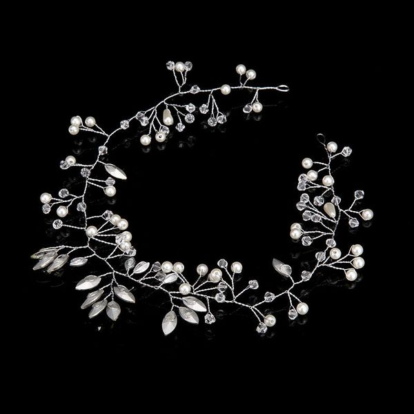

silver pearl crystal hairbands for wedding bride rhinestone head accessories branch plant pattern hair ornament for women, Golden;white