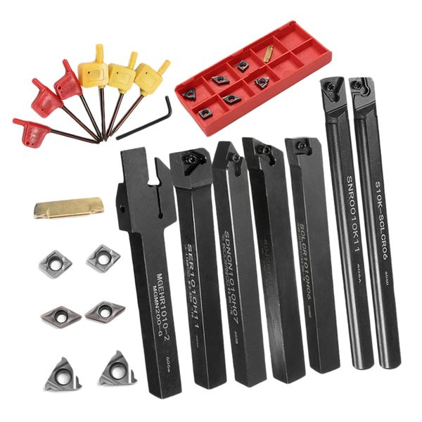

7pcs 10mm cnc lathe turning boring bar mgehr1010-2 and carbide inserts set