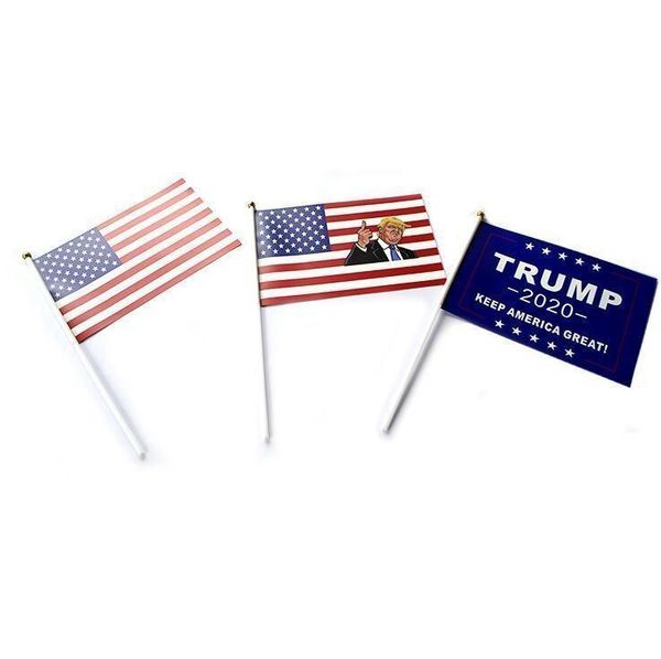 

trump hand signal flag 14x21cm donald 2020 flags letter print keep america great banner waterproof paper hand waving flags 100pcs