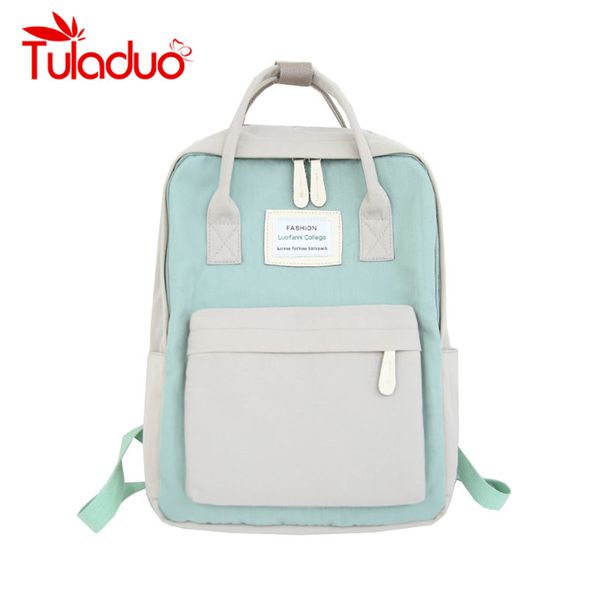 

women canvas backpacks candy color waterproof school bags for teenagers girls lapbackpacks patchwork backpack new 2019