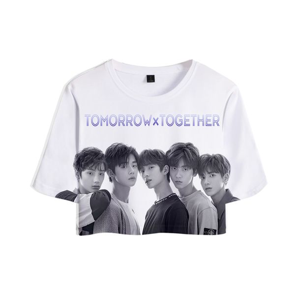 

txt tomorrow x together 3d printed women kpop crop fashion summer short sleeve t-shirts 2019 streetwear t shirts, White