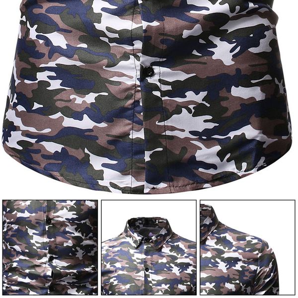 

men slim button-down shirts long sleeve lapel camouflage business plus size, White;black