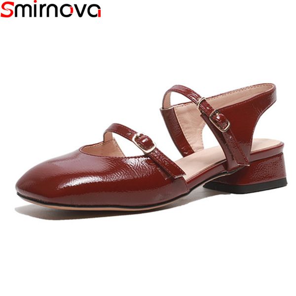 

dress shoes smirnova 2021 est fashion summer casual thick heels square toe ladies patent leather buckle shallow women pumps, Black