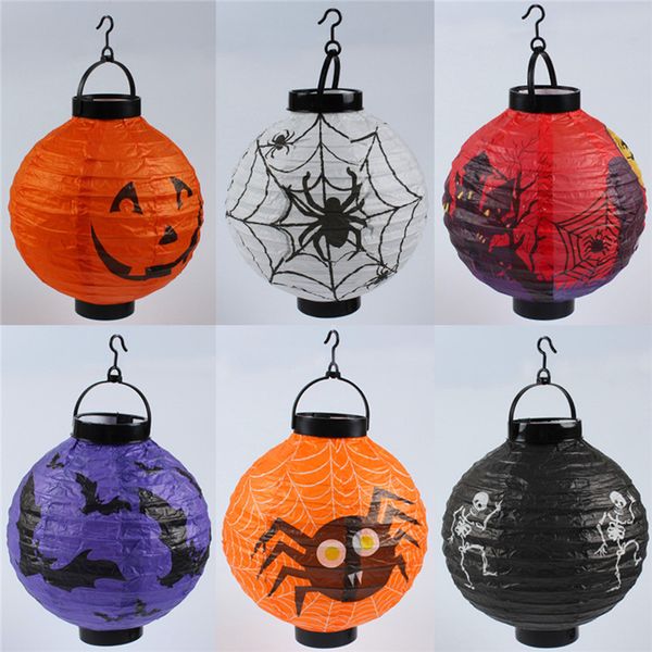 LED Halloween Pumpkin Lights Lampada Lanterna di carta Ragni Pipistrelli Modello Decorazione LED Batteria Lampadine Ballons Lampade per bambini WCW696