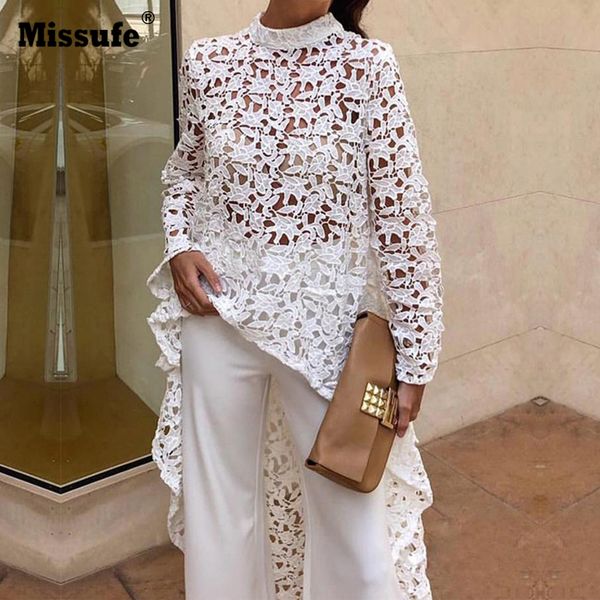 

Missufe Irregular Lace Dress The Women Long Sleeve Casual O Neck Spring Tunic Streetwear Female Vestidos Summer Dresses