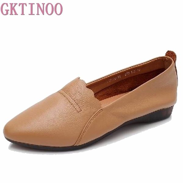 

gktinoo 2019 spring womens ballet flats loafers soft genuine leather flat women's shoes slip on ballerines femme chaussures, Black