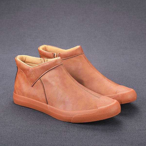 

new design fashion leather boots vintage casual flats ankle boots design retro handmade shoes, Black