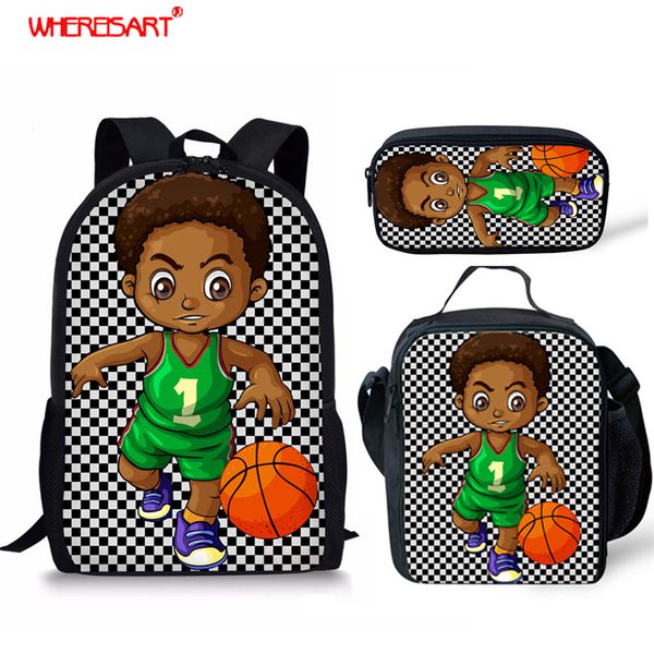 

whereisart afro boy black art basketball prints backpacks for boys girls school bag set gifts for kids bags 3d mochila schoolbag