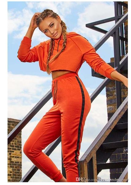 

женщины спорт дизайнер 2pcs костюмы с капюшоном пуловер с длинным рукавом сплошной цвет женский одежда середина талии повседневная одежда, Gray