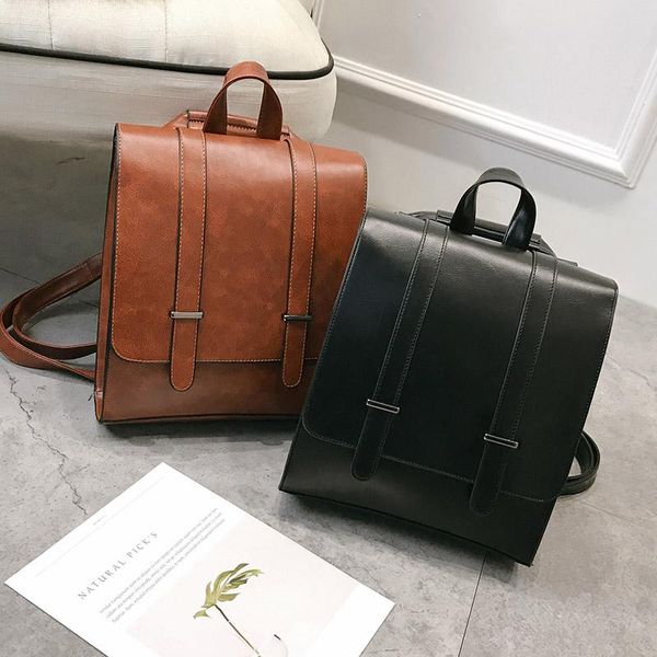 

designer-vertical square leather women's backpack casual fashion female backpack candy color retro girl