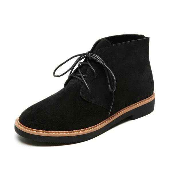 

b2- size 34-39 girls genuine leather lace-up boots female autumn ankle boot woman flat heels shoes career shoe, Black