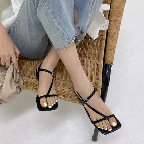 

2020 fashion flat sandals women square open toe sandals ladies casual slip on female slides spring summer flip flops shoes woman, Black