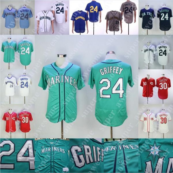 

Ken Griffey Jr Jersey Hall Of Fame Patch Seattle 24 Mariners Cincinnati 30 Reds Baseball Jerseys Jerseys Teal Green 1995 1997 Home Away