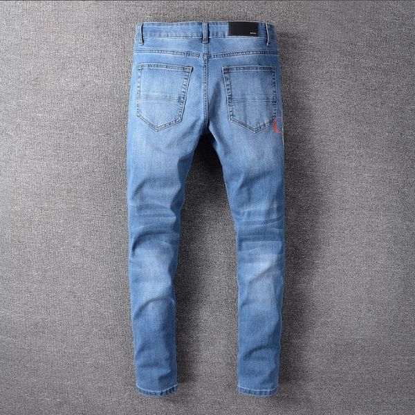 

2020 designer jeans men's summer fashion stretch slim straight jeans denim trend men's casual pants wholesale-o3, Blue