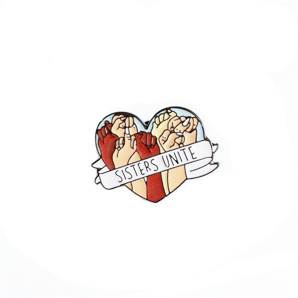 

sisters unite banner heart shaped metal enamel brooch like-mind friends party badge pin brooch unique trendy costume jewelry, Black